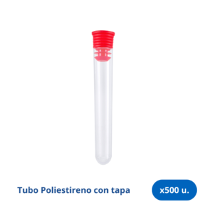 Tubo 12 x 75 mm Poliestireno con Tapón Rojo - Bolsa x 500 Unidades