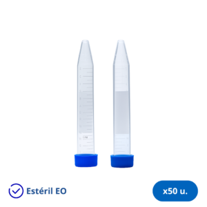 Tubo Cónico 15 ml Estéril con Tapa a Rosca Azul - Bolsa x 50 Unidades