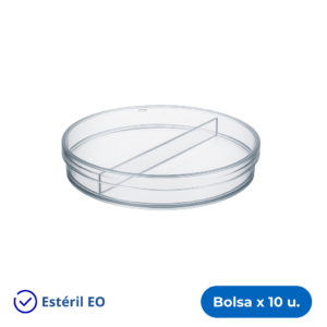 Placa de Petri 90 mm con 2 divisiones — bolsa x 10 unidades