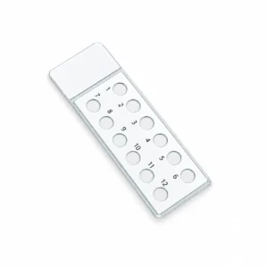 Portaobjetos para inmunofluorescencia con 12 pocillos numerados del 1 al 12 y zona esmerilada para rotular