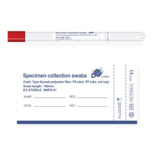 Hisopo de Dacrón (Poliéster) Estéril con Tubo – Varilla de PS, Tapa Roja – Bolsa x 100 Unidades