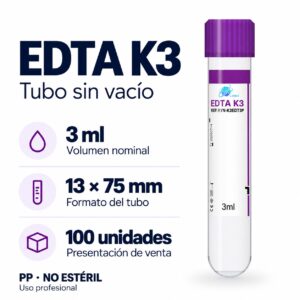 Tubo sin vacío EDTA K3 3 ml LABZ — ficha: volumen, medida y presentación
