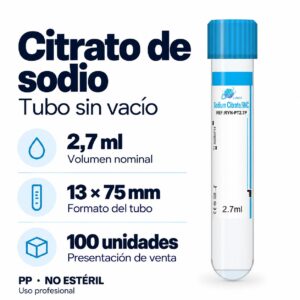 Tubo sin vacío citrato de sodio 2,7 ml LABZ — ficha: volumen, medida y presentación