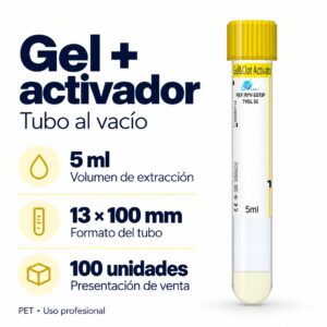 Tubo al vacío gel separador + activador 5 ml LABZ — ficha: volumen, medida y presentación