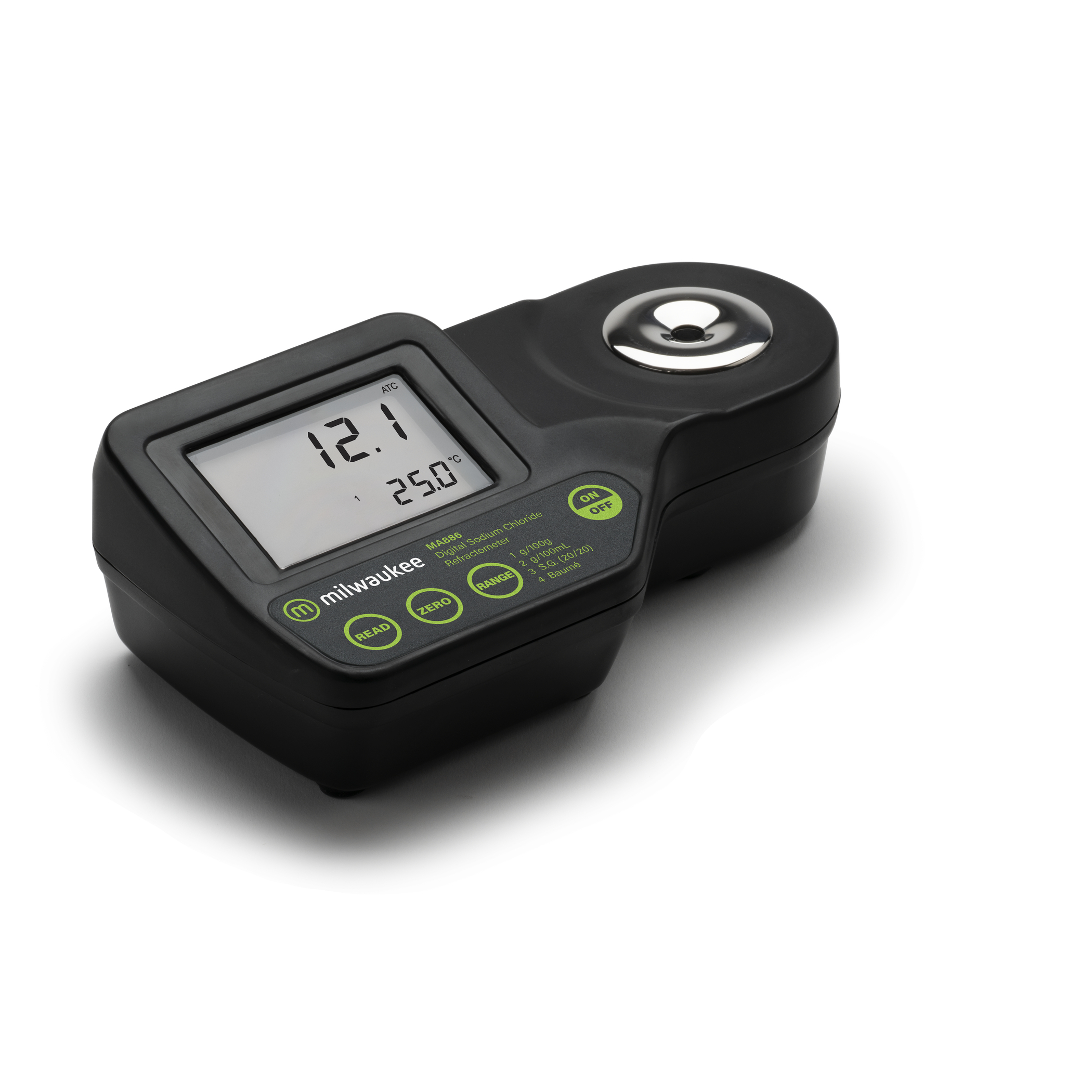 Refractómetro Digital de Cloruro de Sodio en Alimentos MA886 MILWAUKEE, 0-28 g/100 g, 0-26 °Bé, ATC, IP65