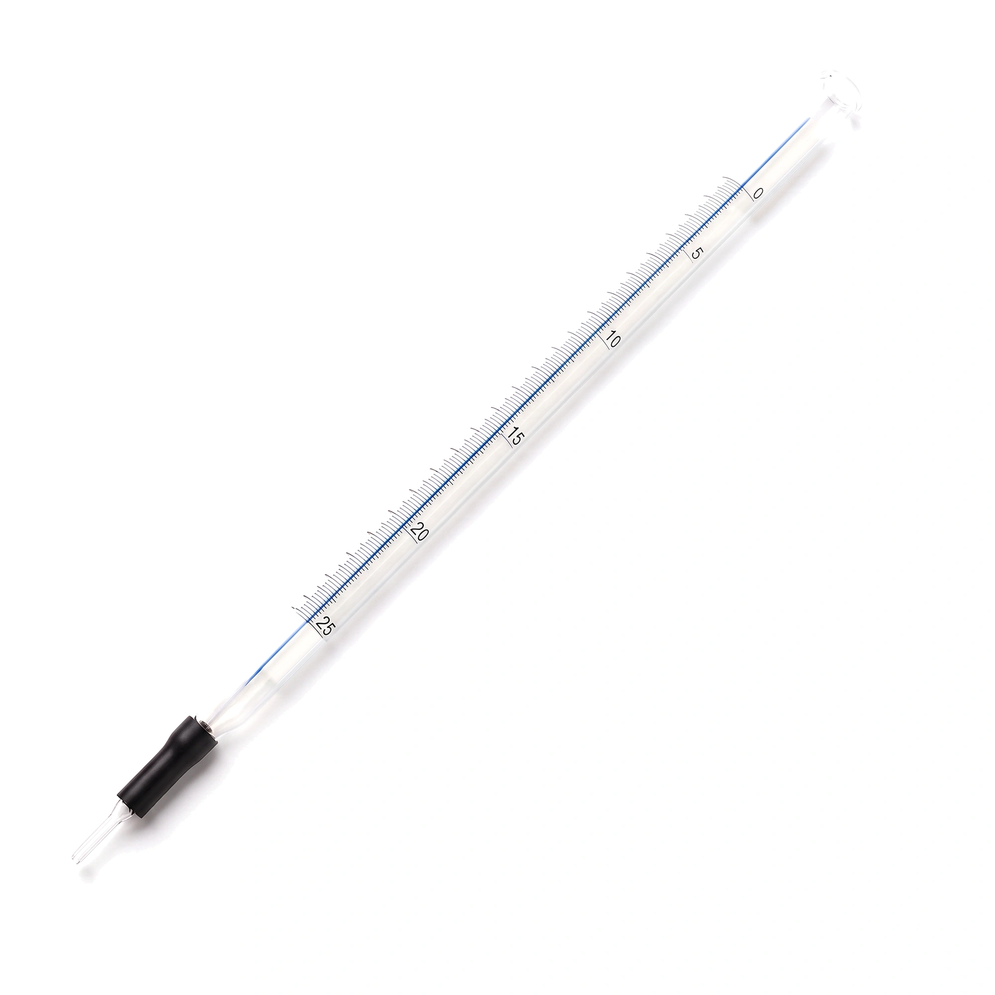 Bureta de Vidrio 25 ml - Línea Azul, Fondo Blanco, Conexión Goma